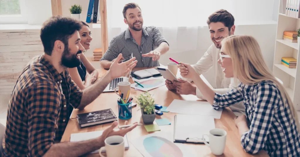 Colleagues in a meeting communicating with each other